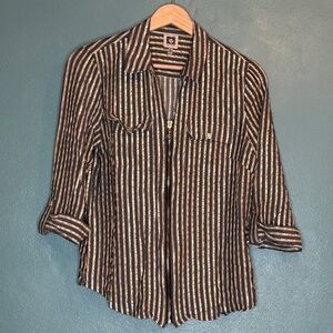 Anne Klein - 3/4 Length Zipper Down Striped Top - Size Smal Women’s